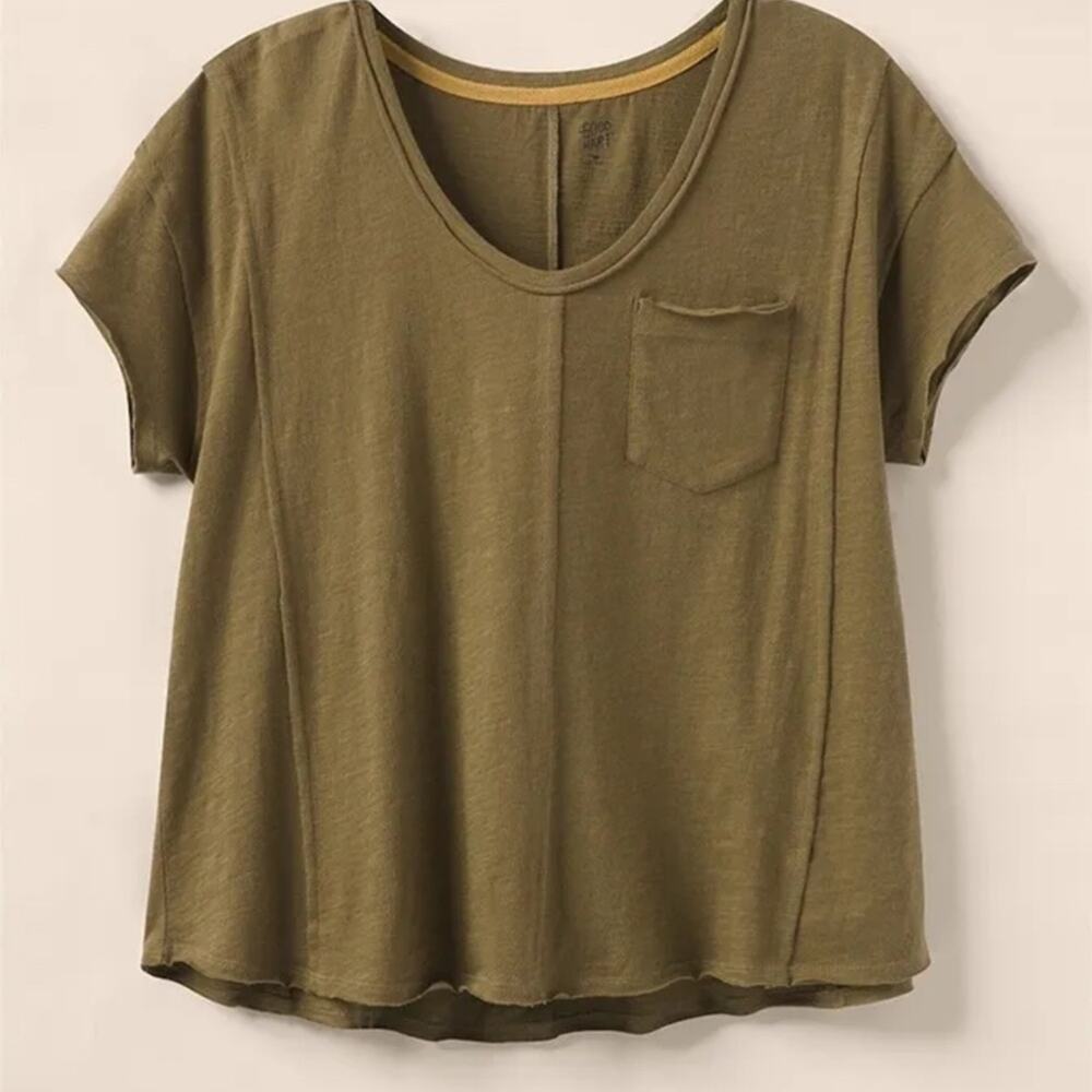 Good Hart Womens V-Neck Tee Size Medium Olive Green Cotton‎ Normcore Mori Girl - Picture 2 of 16